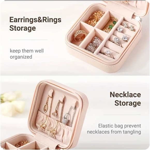 Faux leather jewelry Box Travel Portable Jewelry Organizer Mini Case 2 colors - Picture 5 of 11